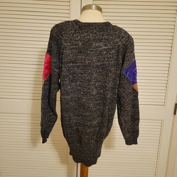 Vintage Bonnie Boerer Sweater Women's L Grey Longline Graphic Knit Pullover 80s - Picture 7 of 11